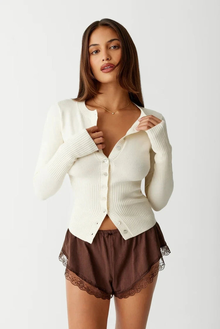 AUGUST -  Women's Ribbed V-Neck Button Cardigan