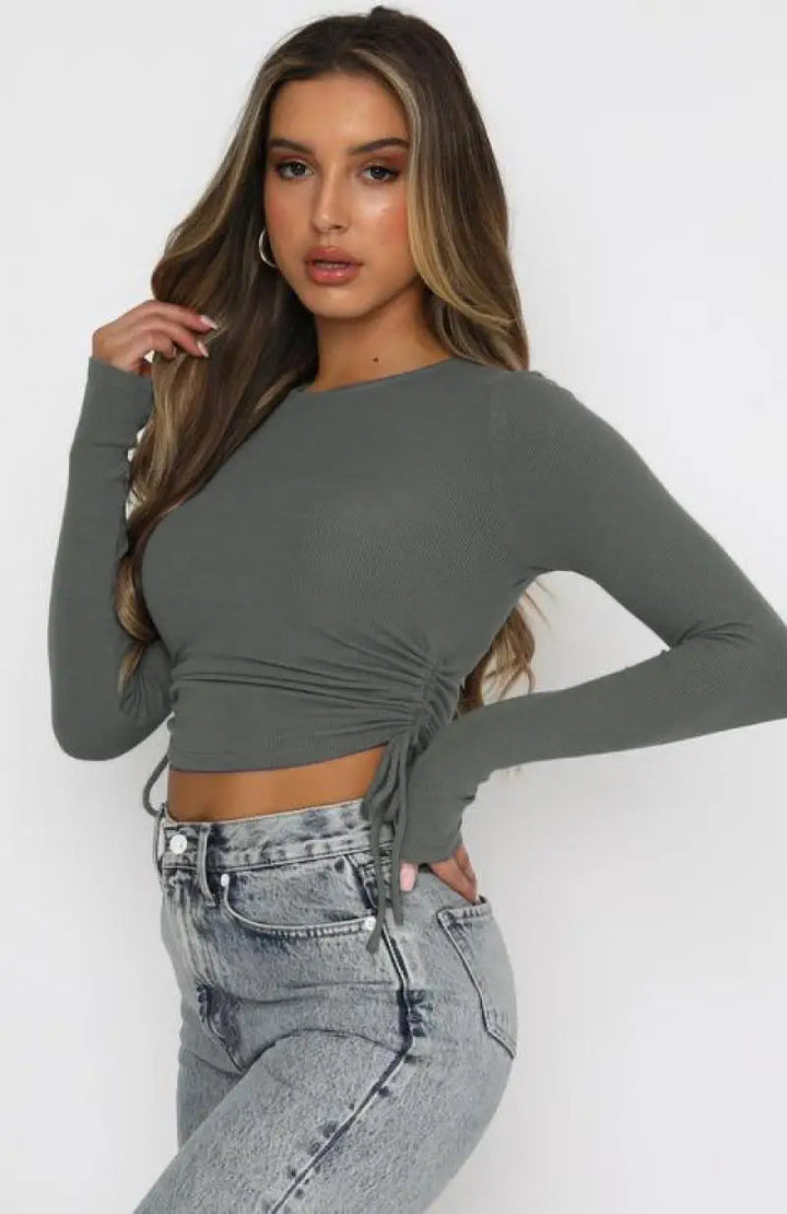 TYLA -  Ribbed Long Sleeve Crop Top