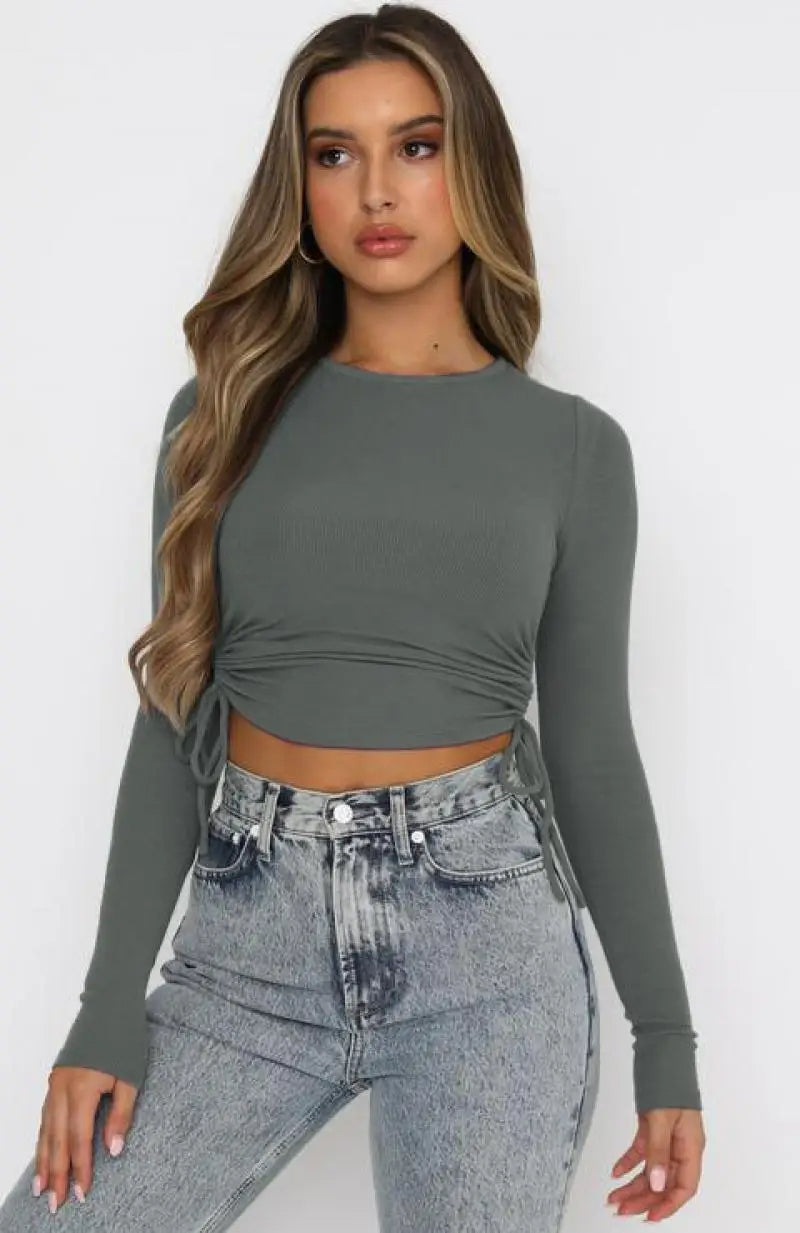 TYLA -  Ribbed Long Sleeve Crop Top