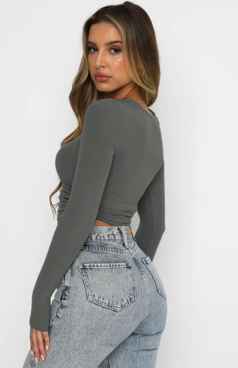 TYLA -  Ribbed Long Sleeve Crop Top