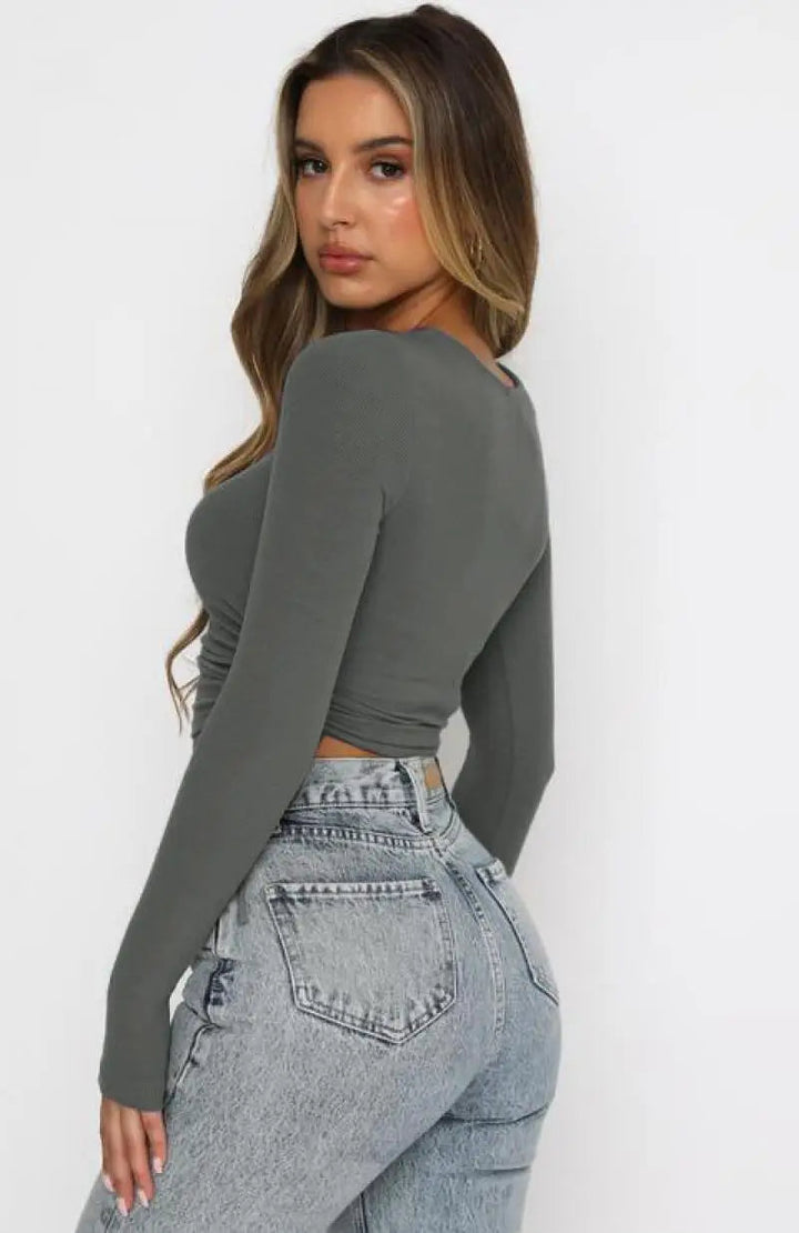 TYLA -  Ribbed Long Sleeve Crop Top