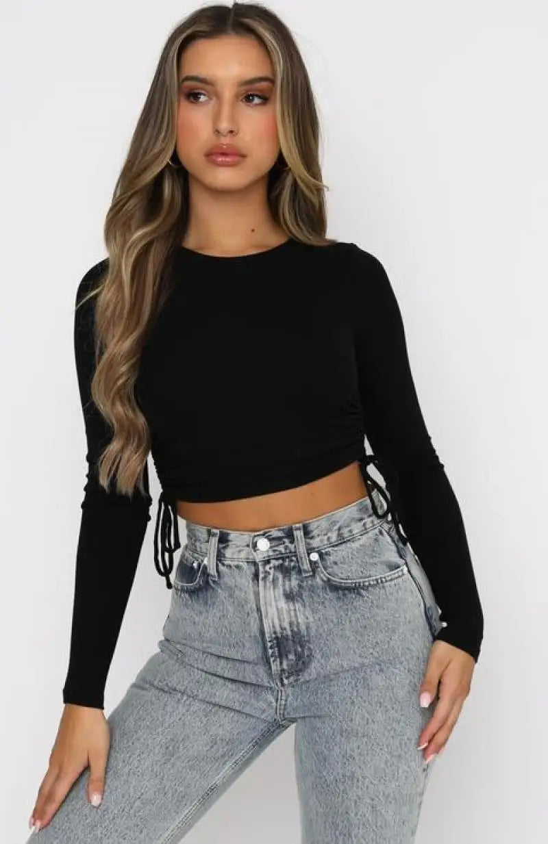 TYLA -  Ribbed Long Sleeve Crop Top