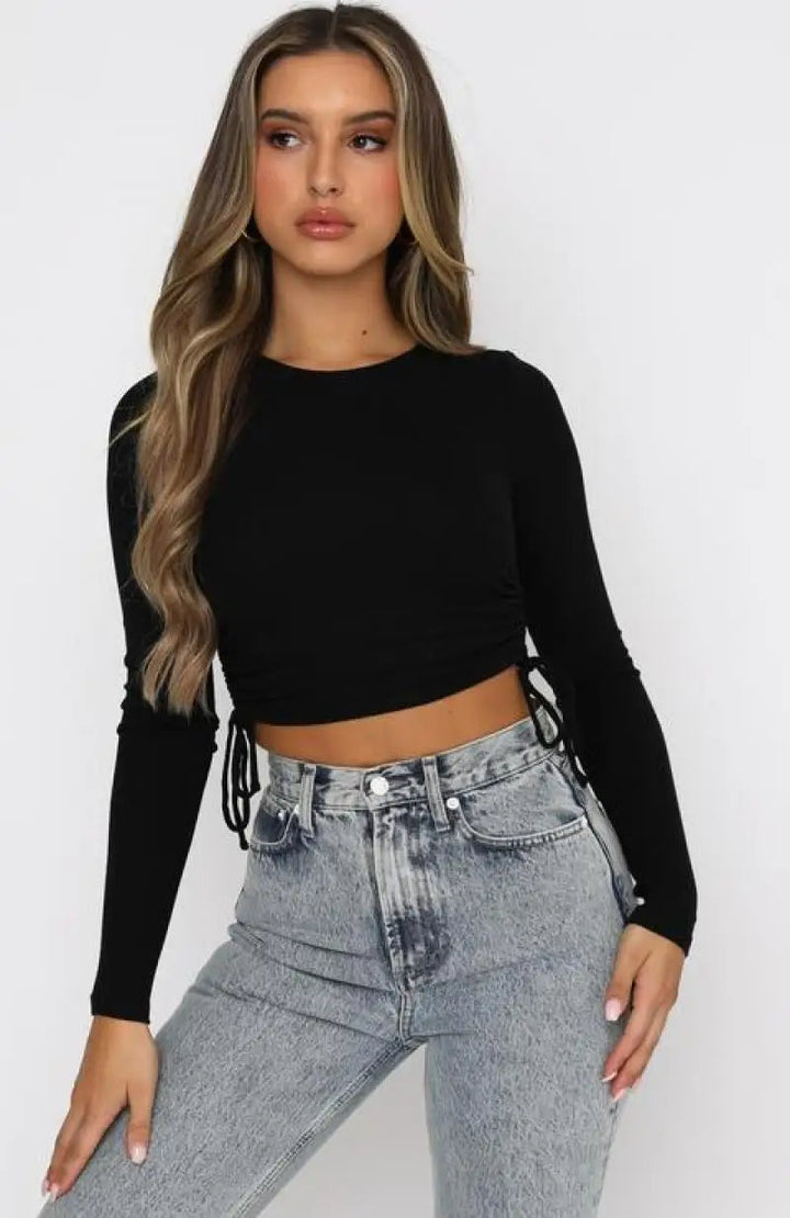 TYLA -  Ribbed Long Sleeve Crop Top
