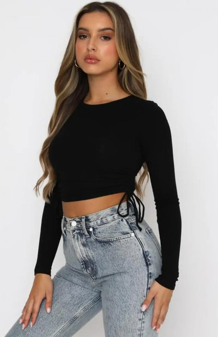 TYLA -  Ribbed Long Sleeve Crop Top