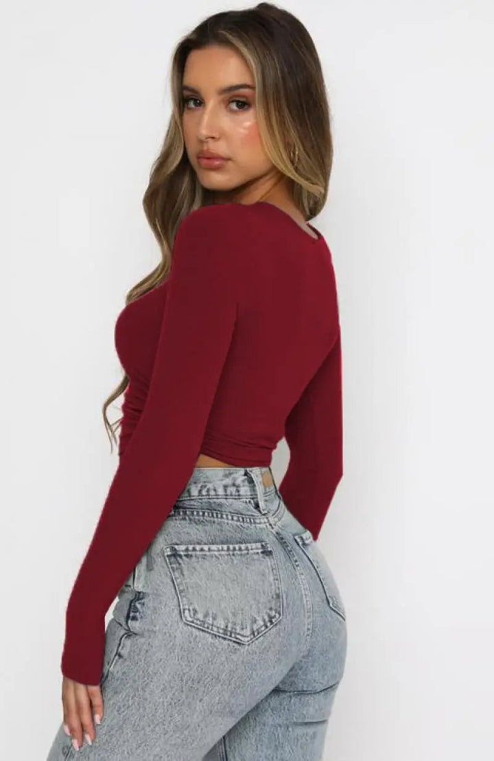 TYLA -  Ribbed Long Sleeve Crop Top