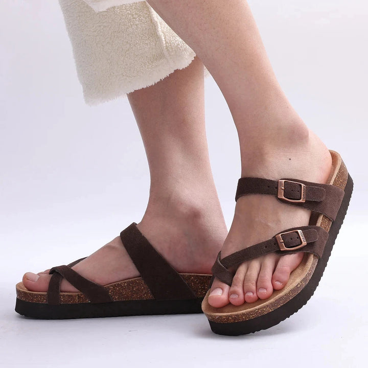 SOLENE – Women's Suede Dual-Strap Slide Sandals