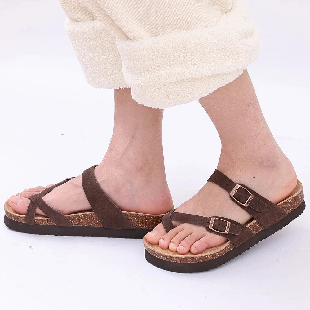 SOLENE – Women's Suede Dual-Strap Slide Sandals