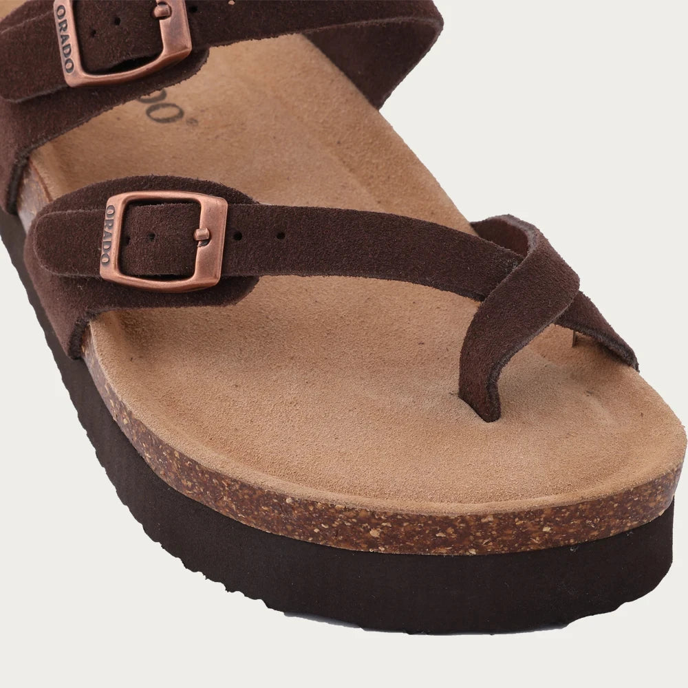 SOLENE – Women's Suede Dual-Strap Slide Sandals