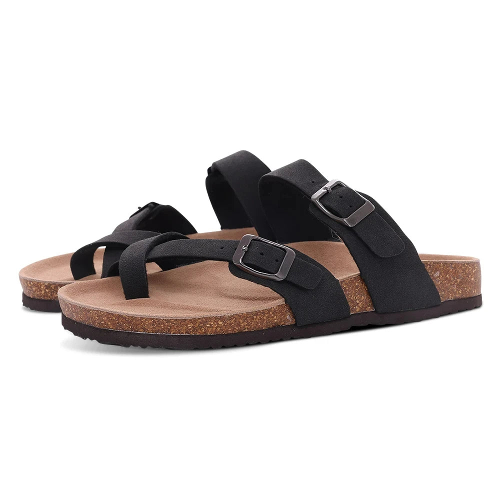 SOLENE – Women's Suede Dual-Strap Slide Sandals