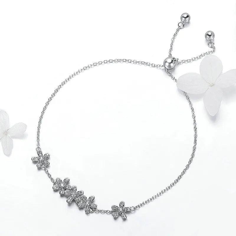 FLOWLY - Sterling Silver Floral Bracelet with CZ Accents