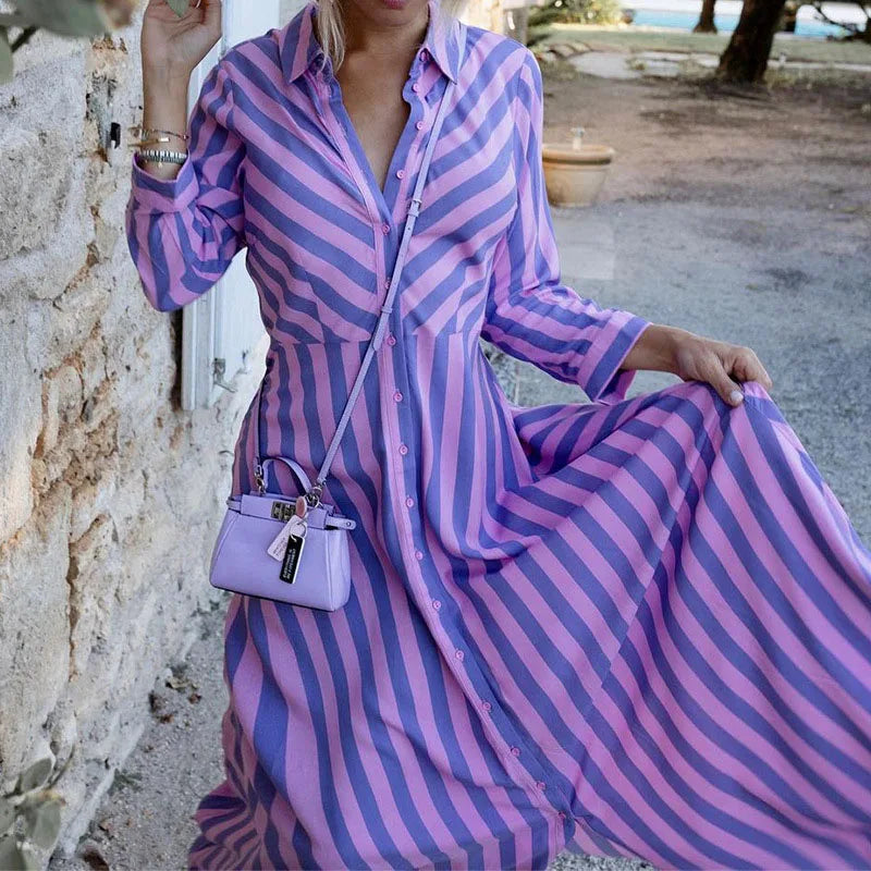 EALIN - Women’s Long Sleeve Striped Maxi Dress