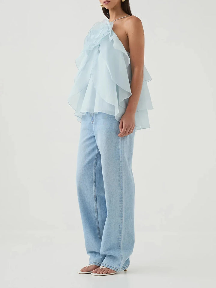AMELIA – Layered Ruffle Rose Halter Top