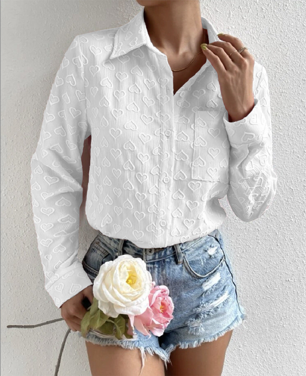 REYDA – Women's Jacquard Blouse with Heart Motif
