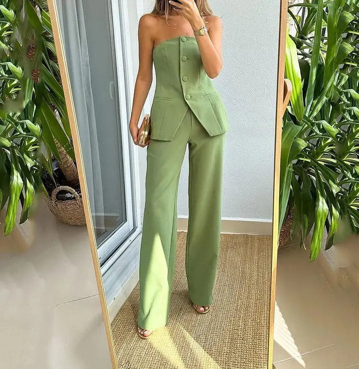 MONA - Women's Strapless Wide-Leg Pantsuit