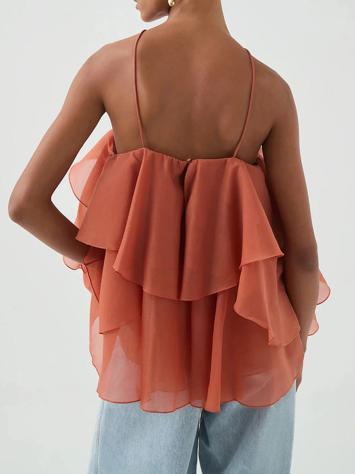 AMELIA – Layered Ruffle Rose Halter Top