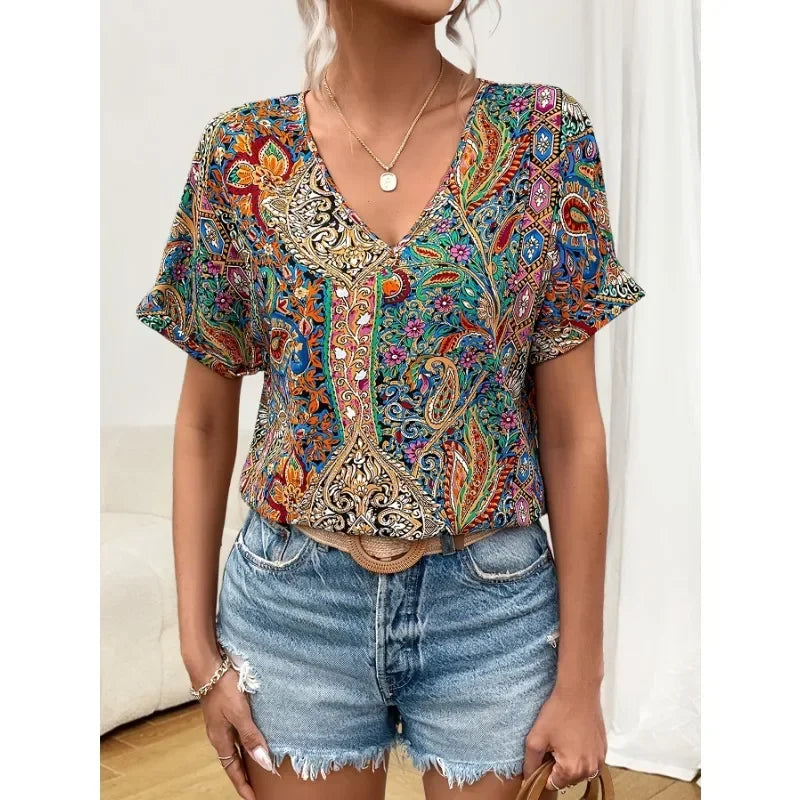 SERA - Bohemian Printed Summer Blouse