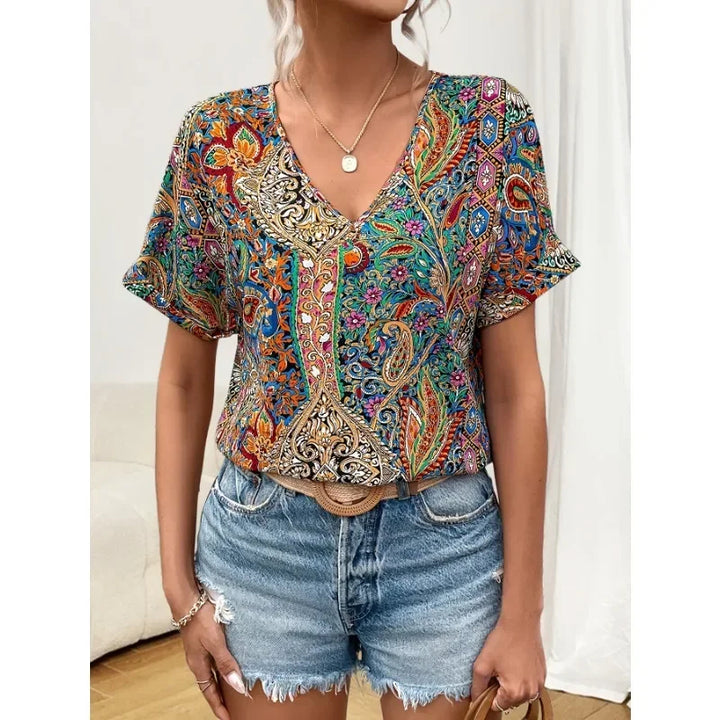 SERA - Bohemian Printed Summer Blouse
