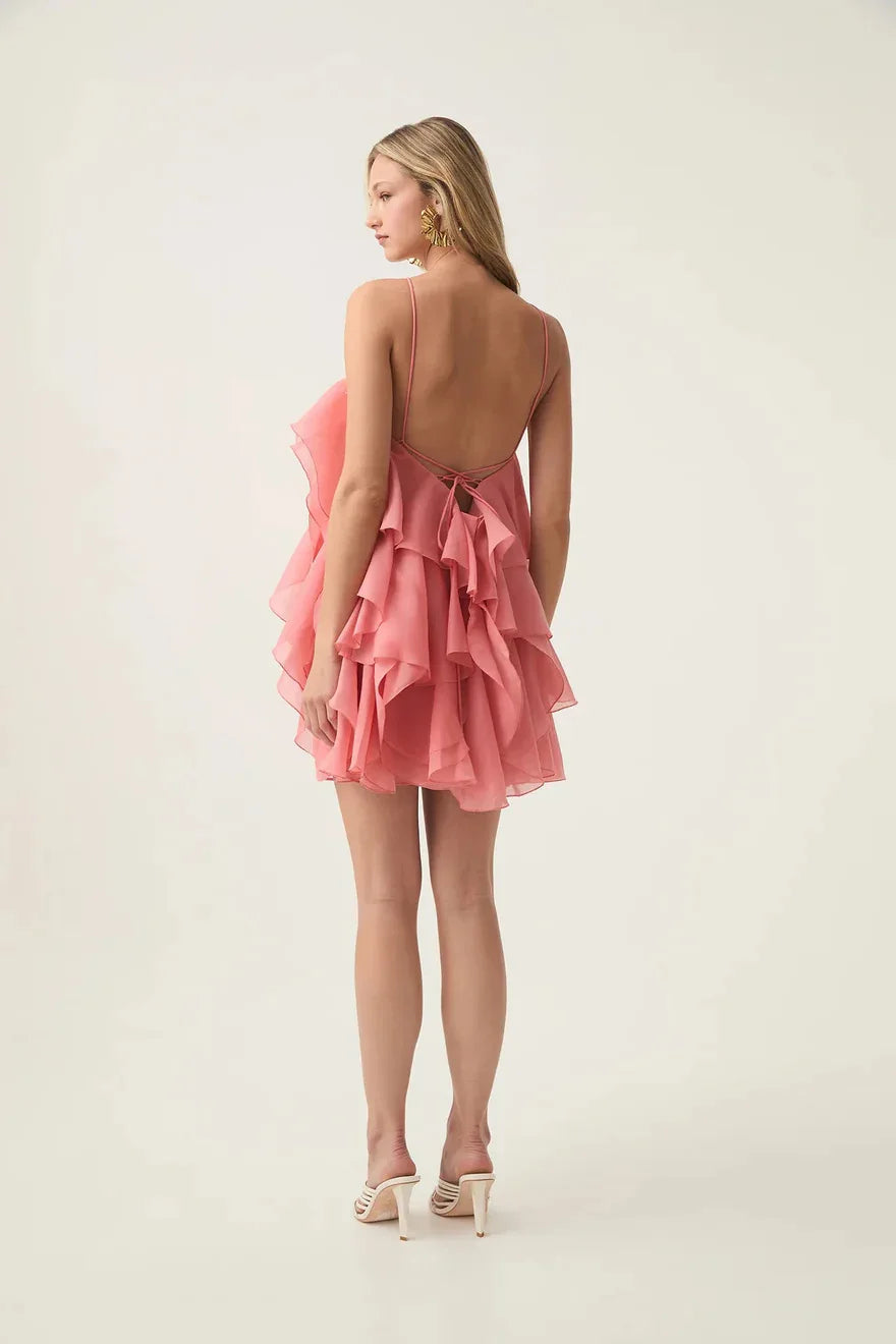 ROSALIA – Layered Ruffle Rose Mini Dress