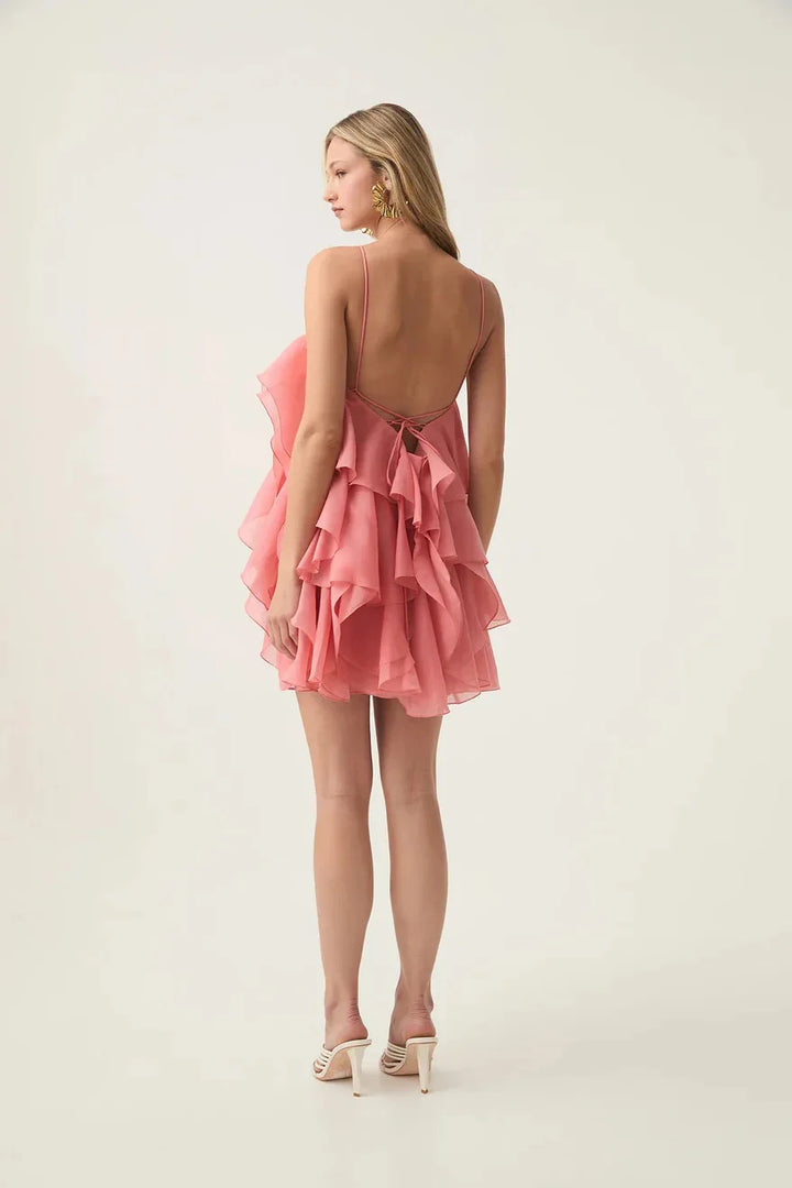 ROSALIA – Layered Ruffle Rose Mini Dress