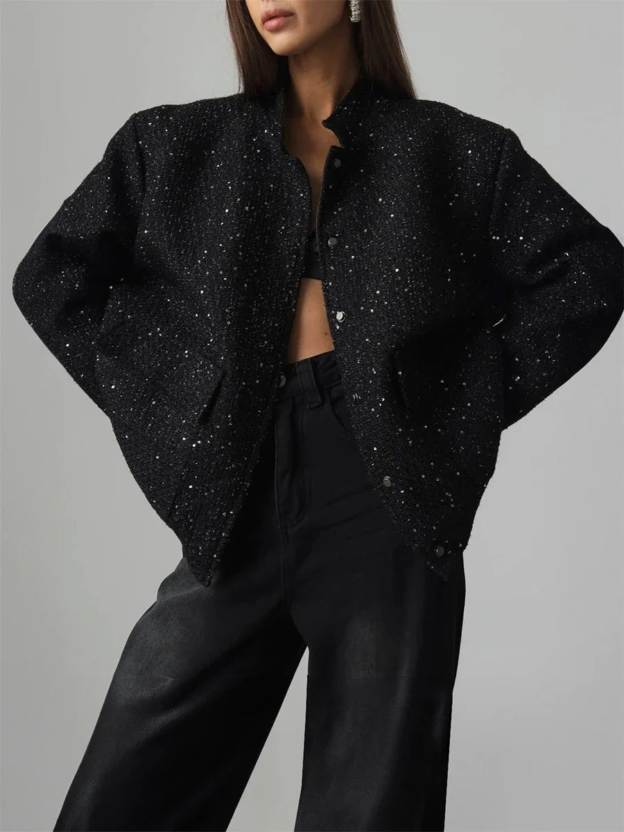 ZAREEN - Sparkling Tweed Jacket with Snap Button