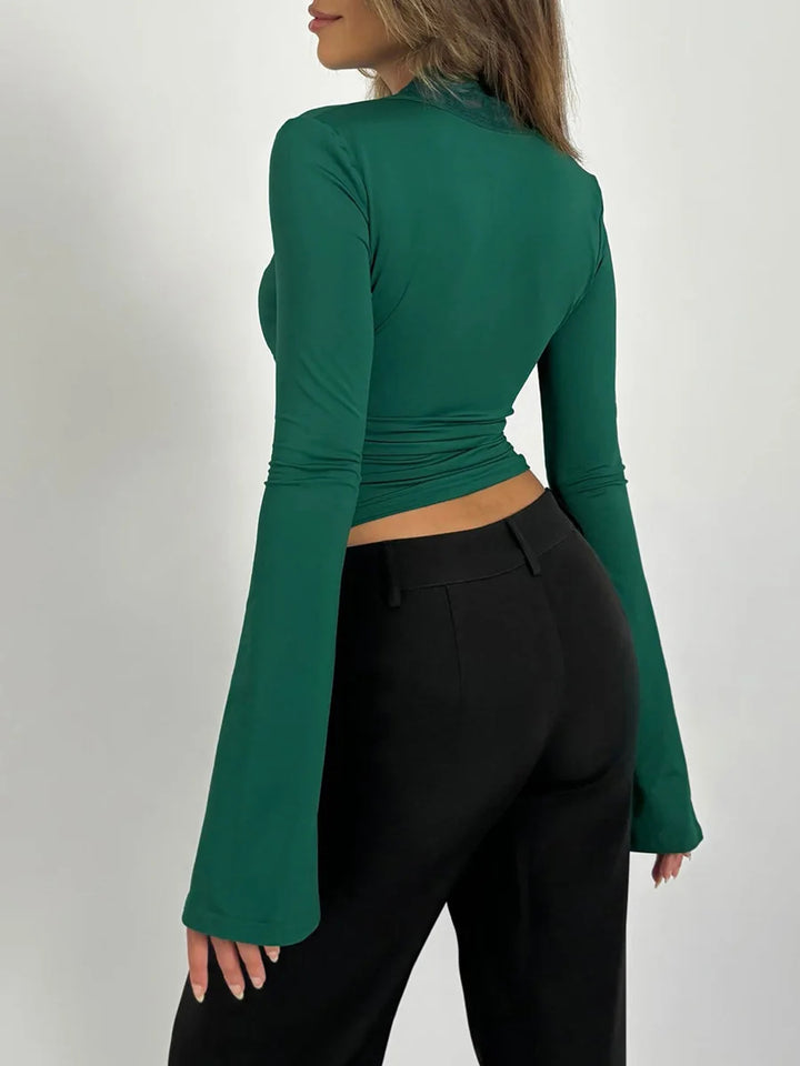 ELOISE - Lace Trim Long Sleeve Crop Top