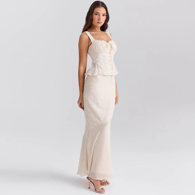 TALIA – Lace Maxi Dress with Peplum Detail