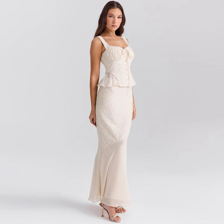 TALIA – Lace Maxi Dress with Peplum Detail