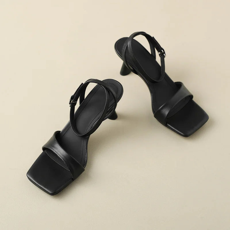 SELENEY – Leather Ankle Strap Heels