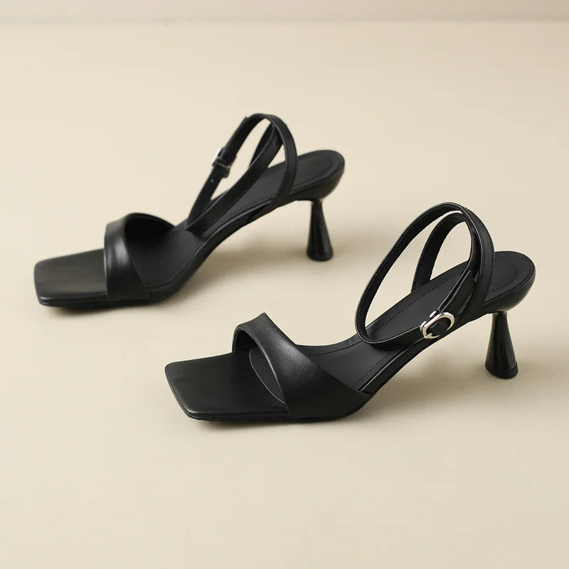 SELENEY – Leather Ankle Strap Heels
