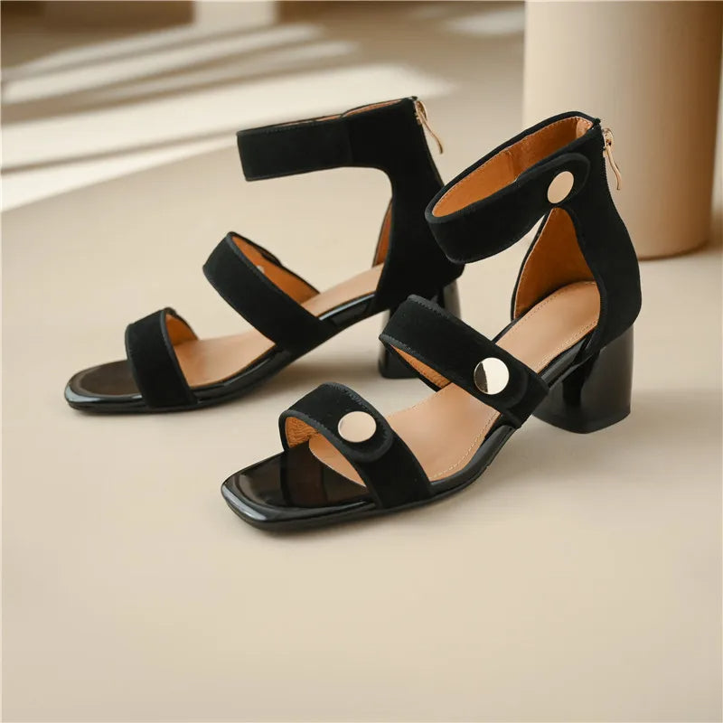 ROWAN - Suede Block Heel Sandals for Women