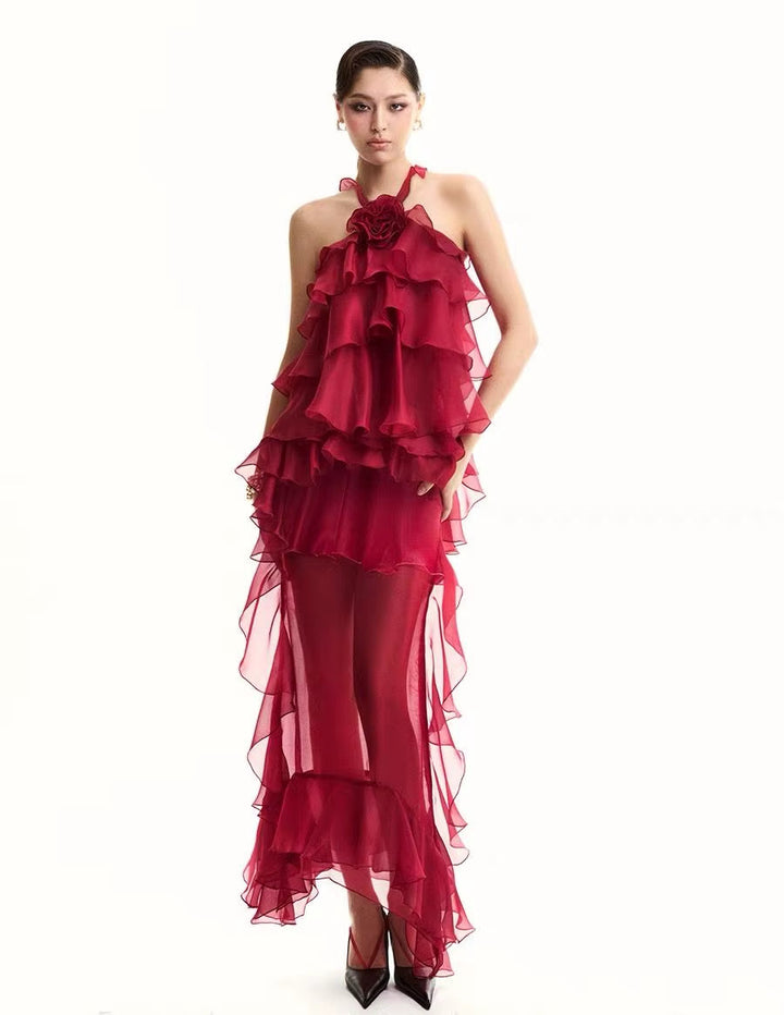 ARIA – Layered Ruffle Chiffon Dress