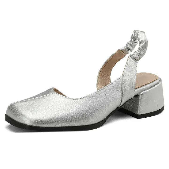 YARA - Women's Leather Block Heel Slingbacks