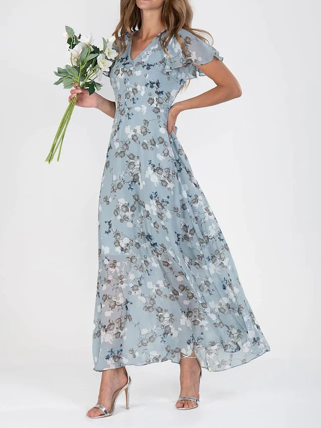 KONNA – Chiffon Floral Dress With Fringe