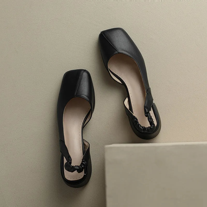 YARA - Women's Leather Block Heel Slingbacks