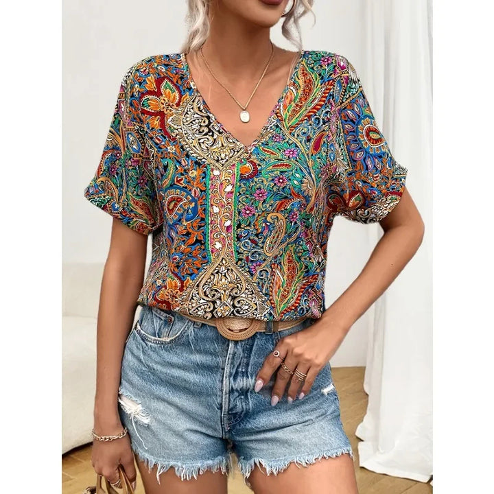 SERA - Bohemian Printed Summer Blouse