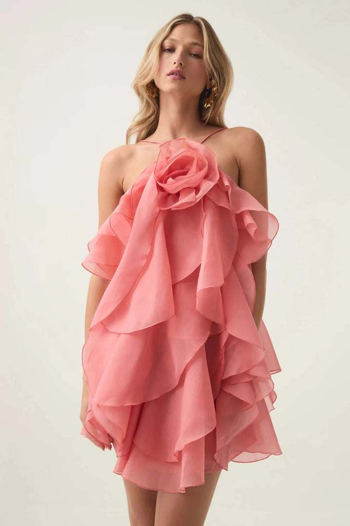 ROSALIA – Layered Ruffle Rose Mini Dress