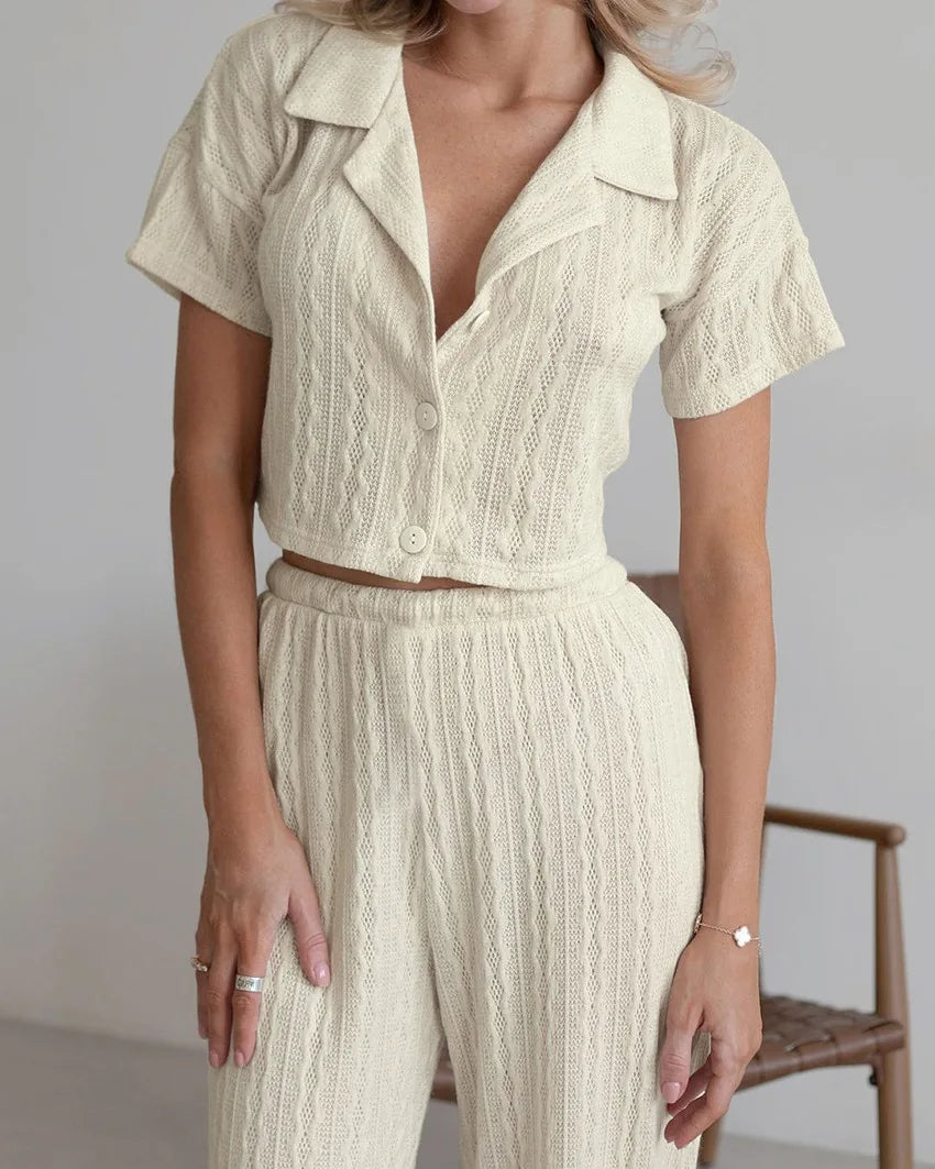 ELYSIA  - Women's Textured Lounge Shirt & Pants Set
