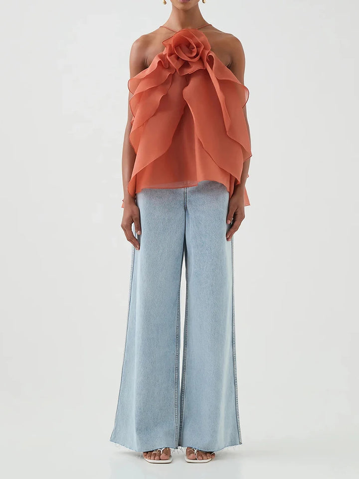 AMELIA – Layered Ruffle Rose Halter Top