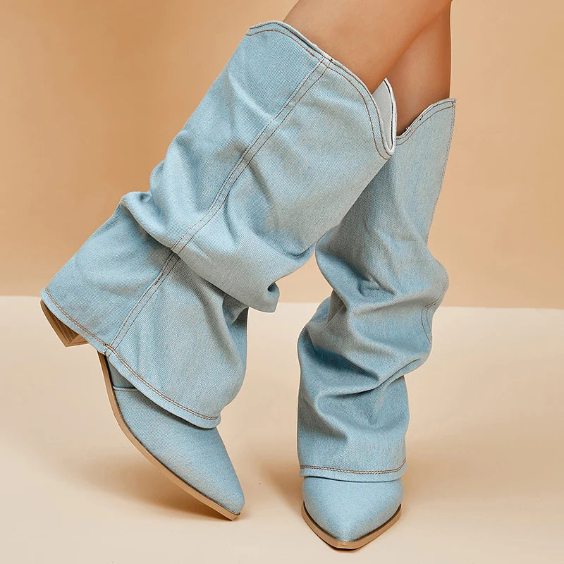LYRA – Women's Denim Slouchy Knee-High Boots