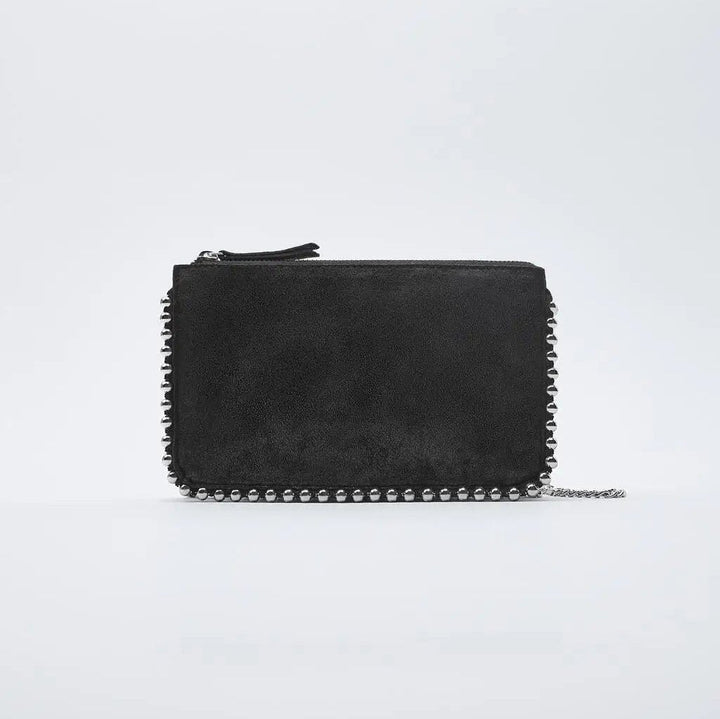 ONYX – Studded Black Clutch with Chain Strap