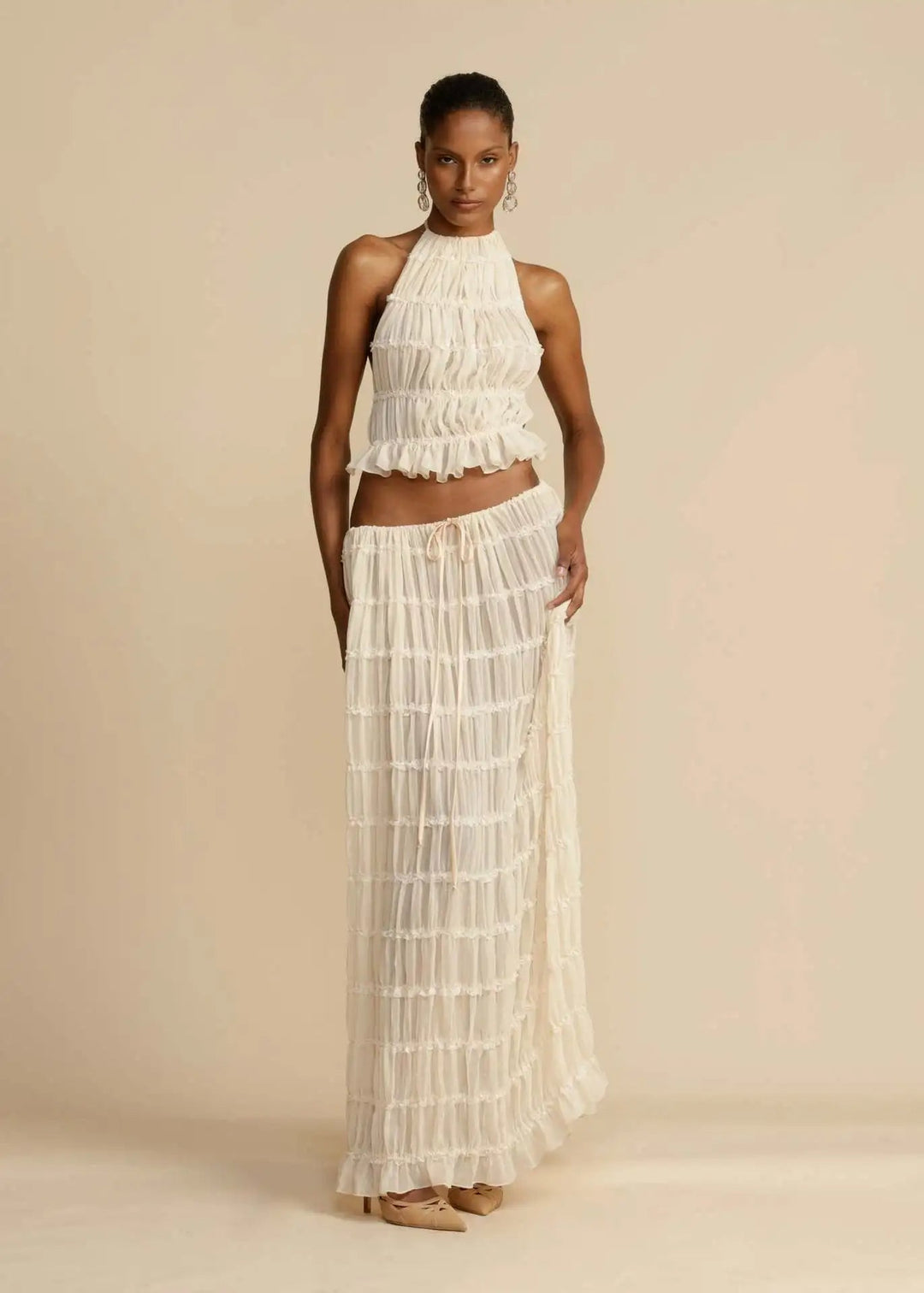 NIAZ - Backless Pleated Two-Piece Set