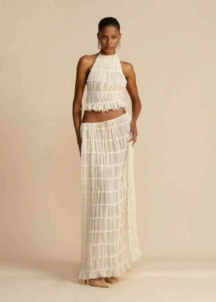 NIAZ - Backless Pleated Two-Piece Set