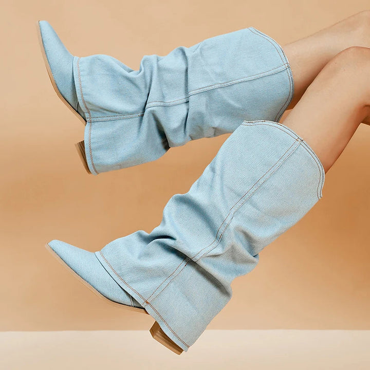 LYRA – Women's Denim Slouchy Knee-High Boots