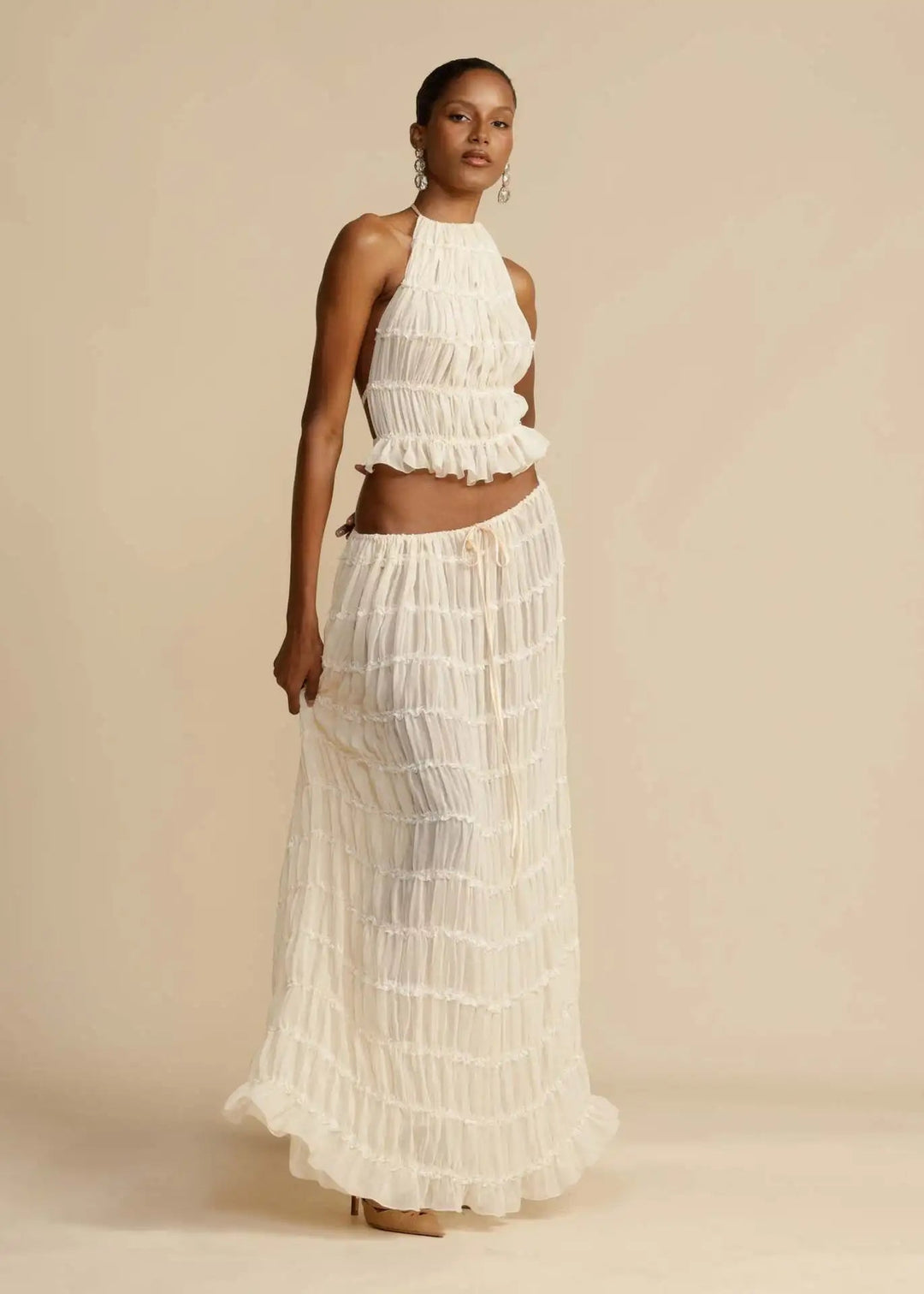 NIAZ - Backless Pleated Two-Piece Set
