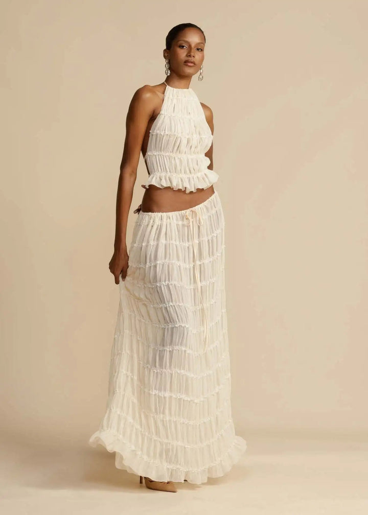NIAZ - Backless Pleated Two-Piece Set
