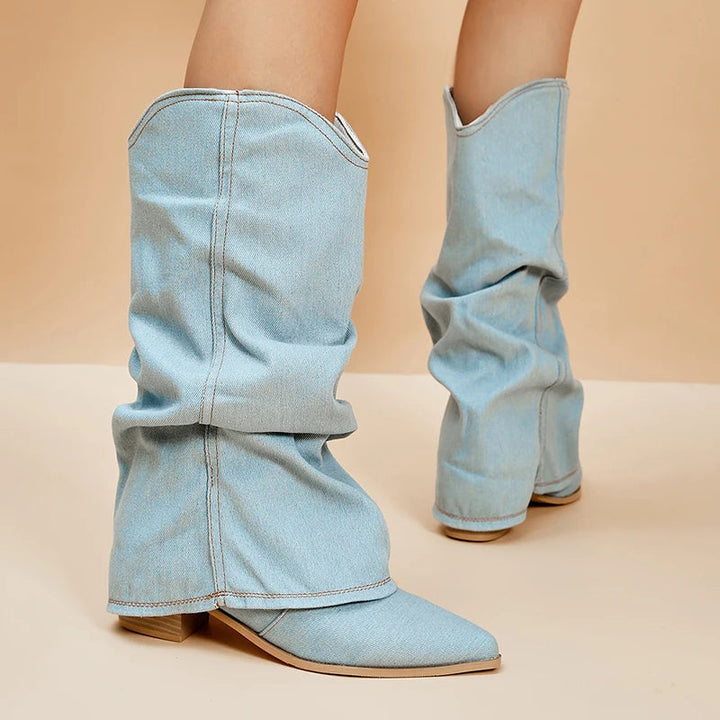 LYRA – Women's Denim Slouchy Knee-High Boots