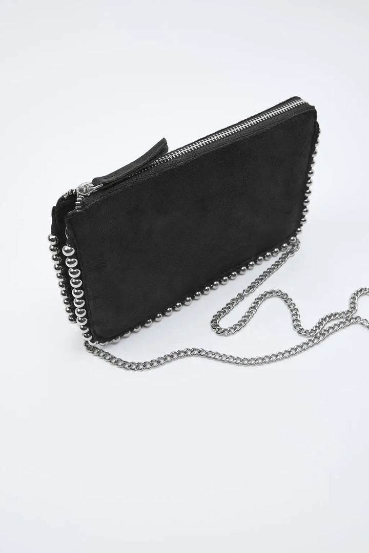 ONYX – Studded Black Clutch with Chain Strap