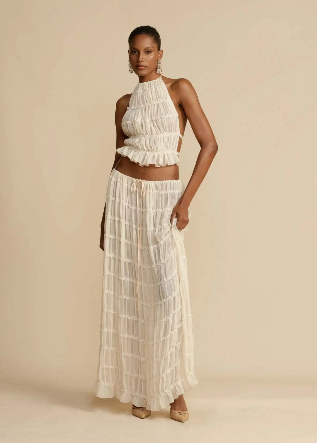 NIAZ - Backless Pleated Two-Piece Set
