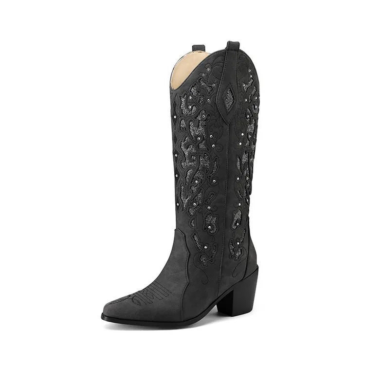 ABIDAIL - Embroidered Western High-Heel Boots