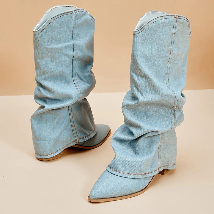 LYRA – Women's Denim Slouchy Knee-High Boots
